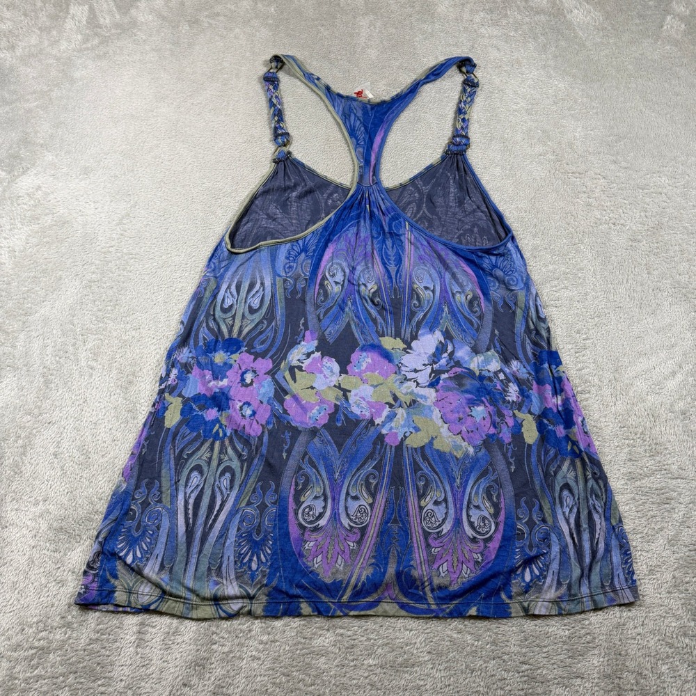 Free People Tank Top Womens XS Blue Floral Paisley Braided Strap Racerback - Picture 2 of 8